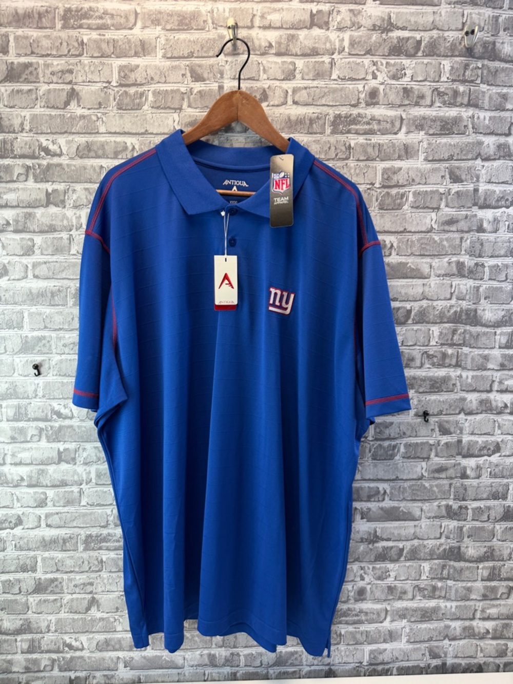 NWT New York Antigua Men’s Blue Polo with Red Contrast Stitching and NY Logo